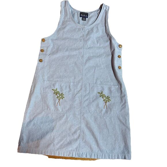 Rare Vintage 90s Jumper Denim Dress Sz M Blue Chambray Womens Buttons Palm Trees - Picture 1 of 7